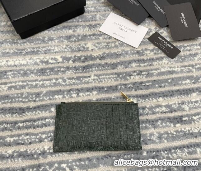 Well Crafted Saint Laurent Monogram Fragments Grained Leather Card Holders Wallet Y1520 Green 2022