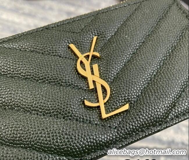 Well Crafted Saint Laurent Monogram Fragments Grained Leather Card Holders Wallet Y1520 Green 2022