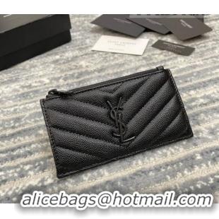 Cheapest Saint Laurent Monogram Fragments Grained Leather Card Holders Wallet Y1520 All Black 2022