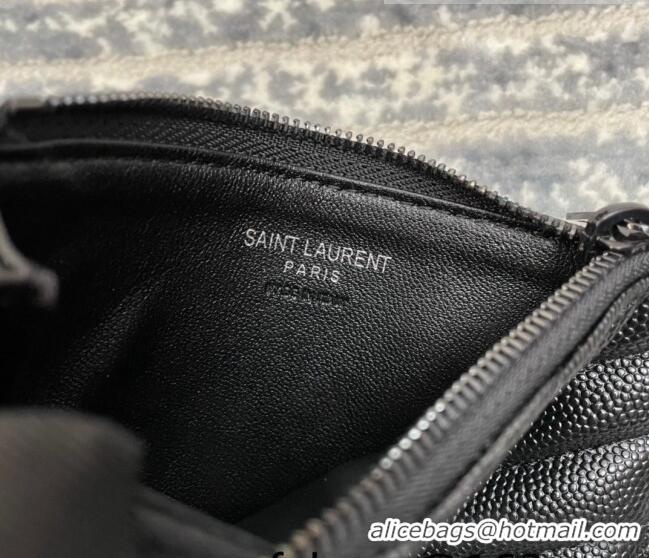 Cheapest Saint Laurent Monogram Fragments Grained Leather Card Holders Wallet Y1520 All Black 2022