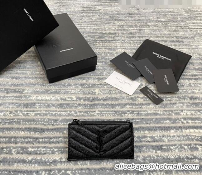 Cheapest Saint Laurent Monogram Fragments Grained Leather Card Holders Wallet Y1520 All Black 2022