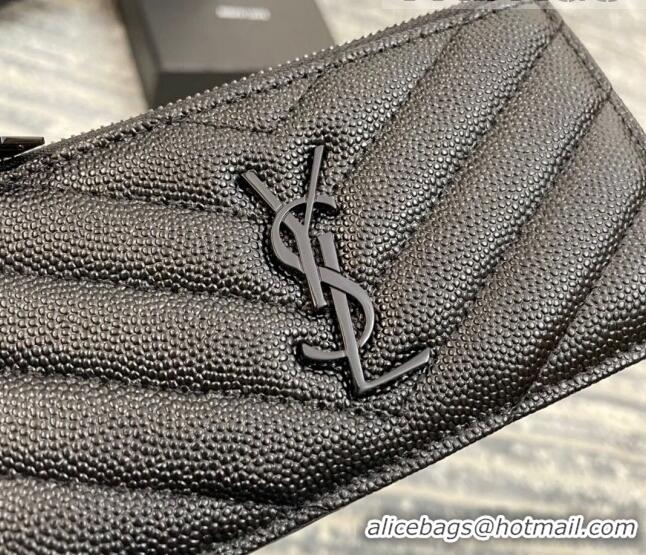 Cheapest Saint Laurent Monogram Fragments Grained Leather Card Holders Wallet Y1520 All Black 2022