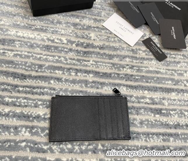 Cheapest Saint Laurent Monogram Fragments Grained Leather Card Holders Wallet Y1520 All Black 2022