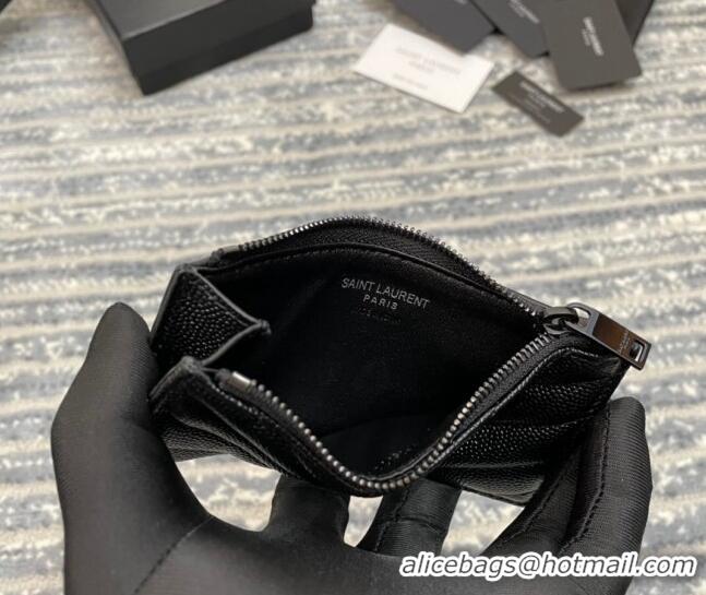 Cheapest Saint Laurent Monogram Fragments Grained Leather Card Holders Wallet Y1520 All Black 2022