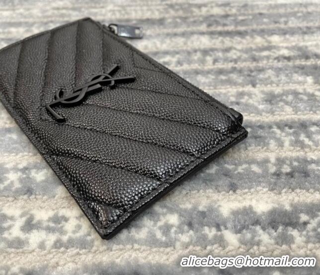 Cheapest Saint Laurent Monogram Fragments Grained Leather Card Holders Wallet Y1520 All Black 2022