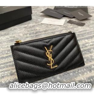 Good Product  Saint Laurent Monogram Fragments Grained Leather Card Holders Wallet Y1520 Black/Gold 2022