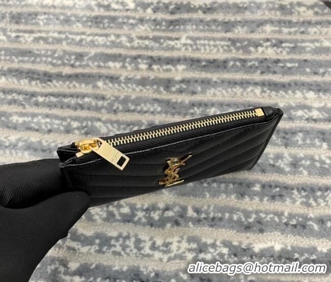 Good Product  Saint Laurent Monogram Fragments Grained Leather Card Holders Wallet Y1520 Black/Gold 2022