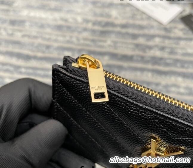 Good Product  Saint Laurent Monogram Fragments Grained Leather Card Holders Wallet Y1520 Black/Gold 2022