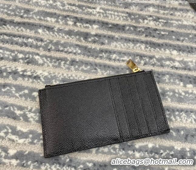 Good Product  Saint Laurent Monogram Fragments Grained Leather Card Holders Wallet Y1520 Black/Gold 2022