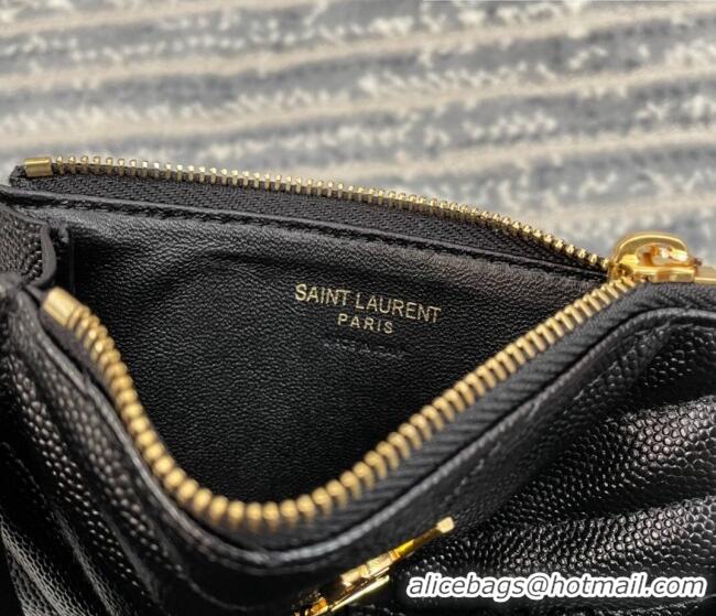 Good Product  Saint Laurent Monogram Fragments Grained Leather Card Holders Wallet Y1520 Black/Gold 2022