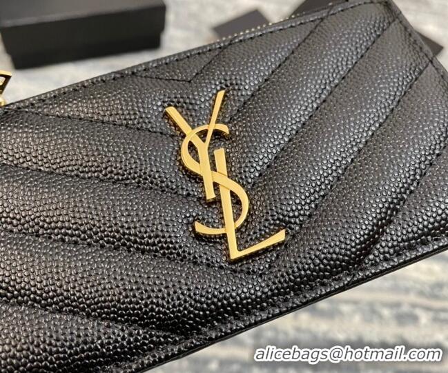 Good Product  Saint Laurent Monogram Fragments Grained Leather Card Holders Wallet Y1520 Black/Gold 2022