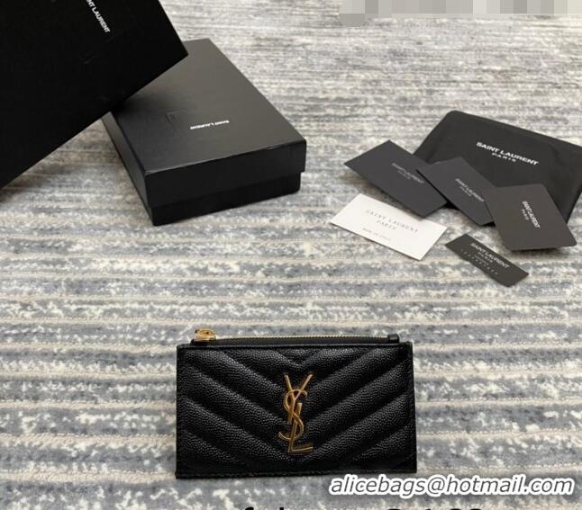 Good Product  Saint Laurent Monogram Fragments Grained Leather Card Holders Wallet Y1520 Black/Gold 2022