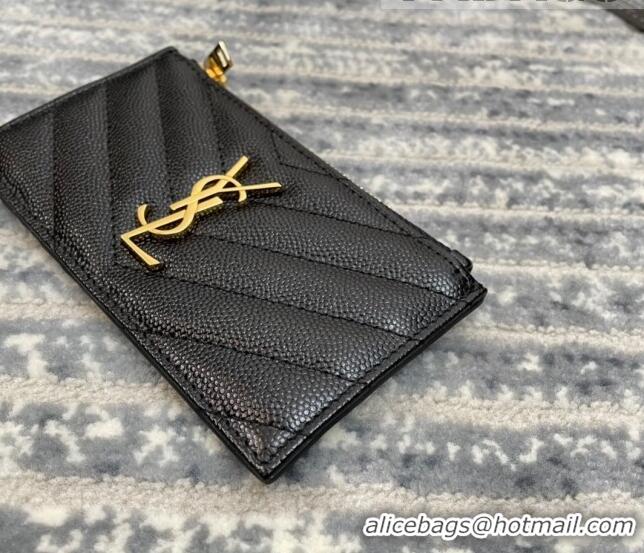 Good Product  Saint Laurent Monogram Fragments Grained Leather Card Holders Wallet Y1520 Black/Gold 2022