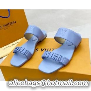 New Design Louis Vuitton Drapy Flat Slide Sandals with Ruching Blue 062036