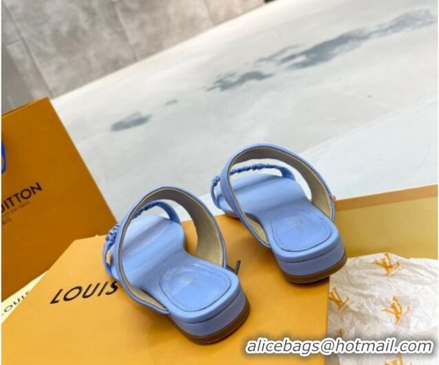 New Design Louis Vuitton Drapy Flat Slide Sandals with Ruching Blue 062036