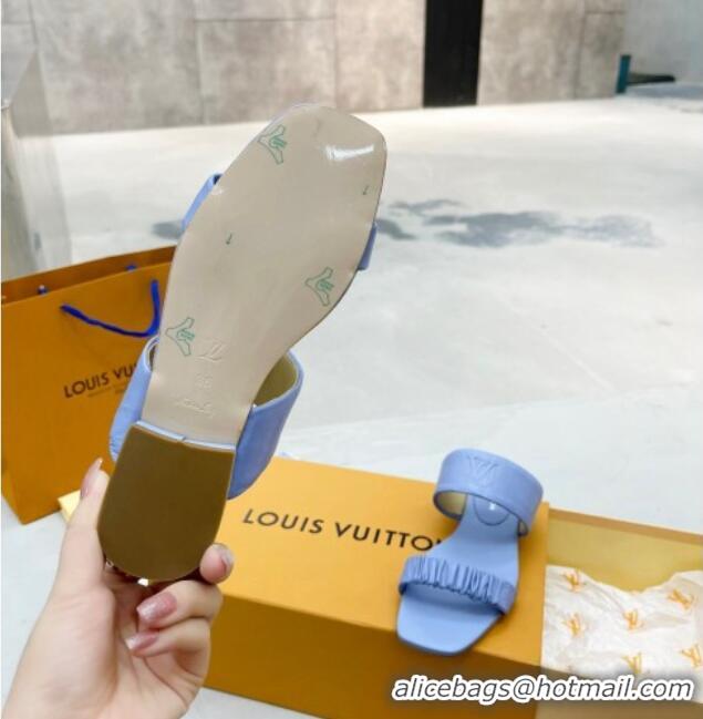 New Design Louis Vuitton Drapy Flat Slide Sandals with Ruching Blue 062036