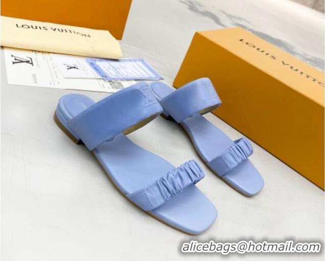 New Design Louis Vuitton Drapy Flat Slide Sandals with Ruching Blue 062036