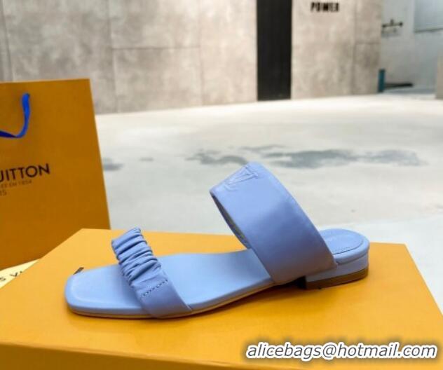 New Design Louis Vuitton Drapy Flat Slide Sandals with Ruching Blue 062036