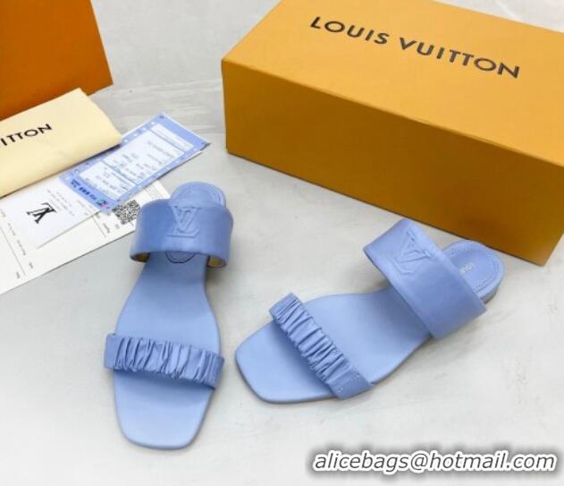 New Design Louis Vuitton Drapy Flat Slide Sandals with Ruching Blue 062036