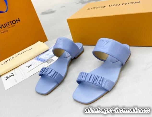 New Design Louis Vuitton Drapy Flat Slide Sandals with Ruching Blue 062036