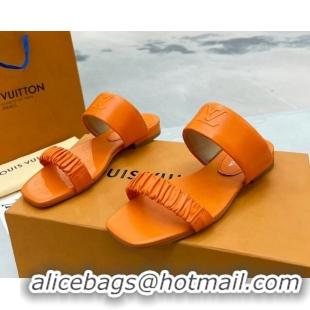 Elegant Louis Vuitton Drapy Flat Slide Sandals with Ruching Orange 062037