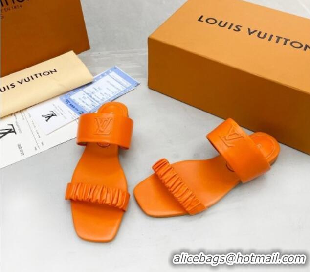 Elegant Louis Vuitton Drapy Flat Slide Sandals with Ruching Orange 062037