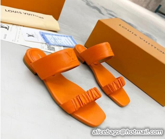 Elegant Louis Vuitton Drapy Flat Slide Sandals with Ruching Orange 062037