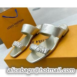 Duplicate Louis Vuitton Drapy Flat Slide Sandals with Ruching Gold 062038