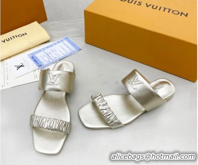 Duplicate Louis Vuitton Drapy Flat Slide Sandals with Ruching Gold 062038