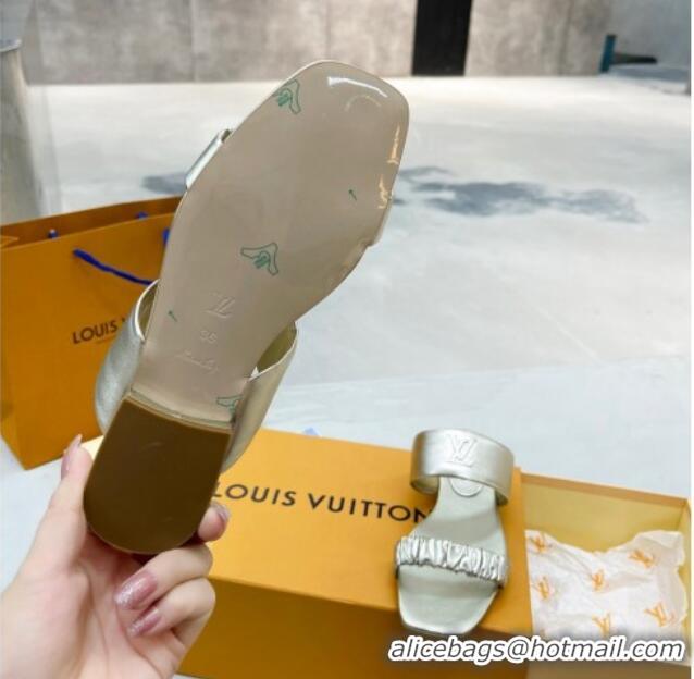 Duplicate Louis Vuitton Drapy Flat Slide Sandals with Ruching Gold 062038