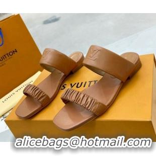 Perfect Louis Vuitton Drapy Flat Slide Sandals with Ruching Brown 062039