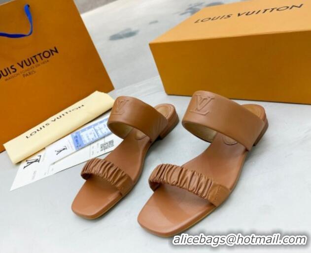 Perfect Louis Vuitton Drapy Flat Slide Sandals with Ruching Brown 062039