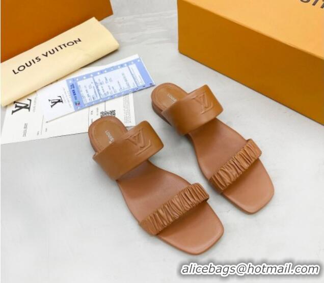 Perfect Louis Vuitton Drapy Flat Slide Sandals with Ruching Brown 062039