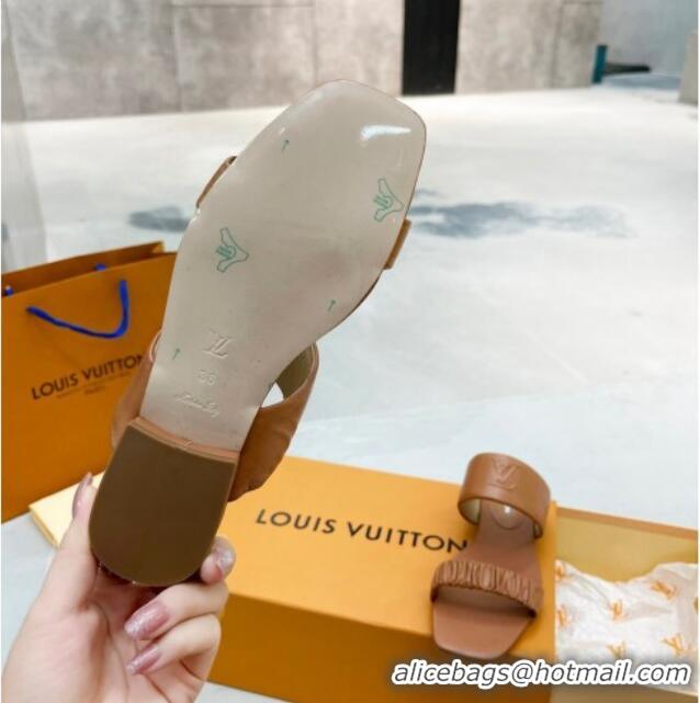 Perfect Louis Vuitton Drapy Flat Slide Sandals with Ruching Brown 062039