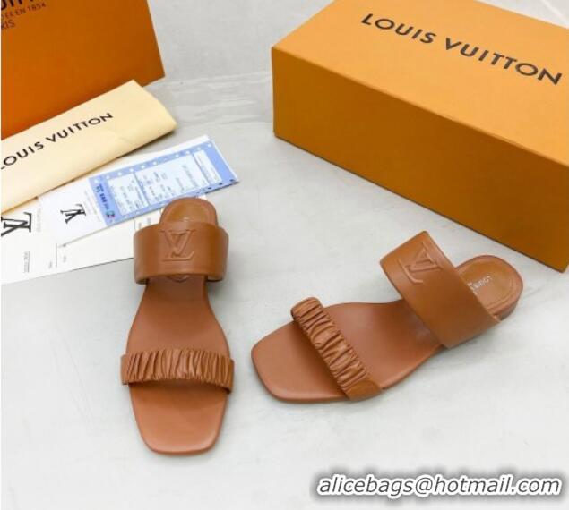 Perfect Louis Vuitton Drapy Flat Slide Sandals with Ruching Brown 062039