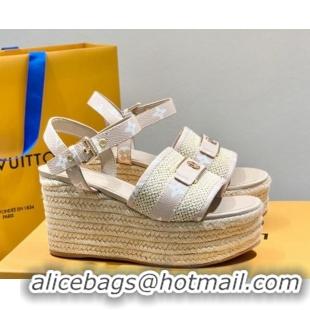 Affordable Price Louis Vuitton Starboard Wedge Sandals 10cm with LV Circle Pink Canvas 062040