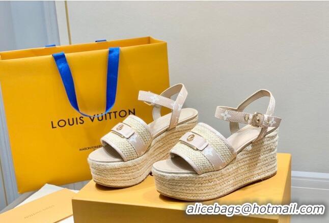 Affordable Price Louis Vuitton Starboard Wedge Sandals 10cm with LV Circle Pink Canvas 062040