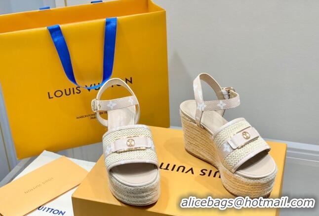 Affordable Price Louis Vuitton Starboard Wedge Sandals 10cm with LV Circle Pink Canvas 062040