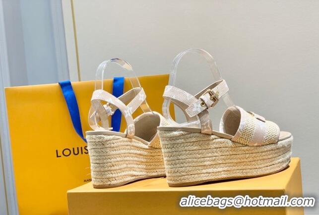 Affordable Price Louis Vuitton Starboard Wedge Sandals 10cm with LV Circle Pink Canvas 062040