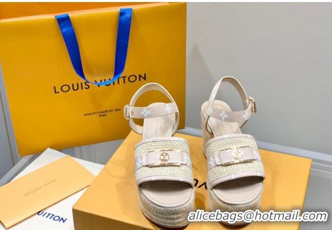 Affordable Price Louis Vuitton Starboard Wedge Sandals 10cm with LV Circle Pink Canvas 062040