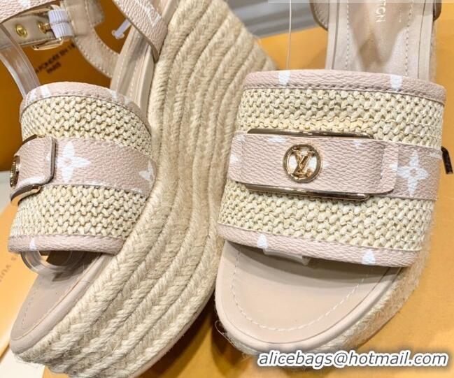 Affordable Price Louis Vuitton Starboard Wedge Sandals 10cm with LV Circle Pink Canvas 062040