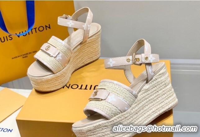 Affordable Price Louis Vuitton Starboard Wedge Sandals 10cm with LV Circle Pink Canvas 062040