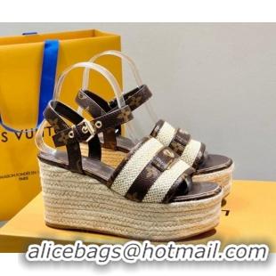 Low Price Louis Vuitton Starboard Wedge Sandals 10cm with LV Circle Brown Canvas 062041