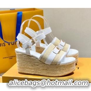 Unique Style Louis Vuitton Starboard Wedge Sandals 10cm with LV Circle White Leather 062042