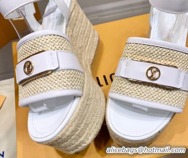 Unique Style Louis Vuitton Starboard Wedge Sandals 10cm with LV Circle White Leather 062042