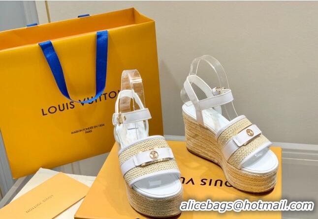 Unique Style Louis Vuitton Starboard Wedge Sandals 10cm with LV Circle White Leather 062042