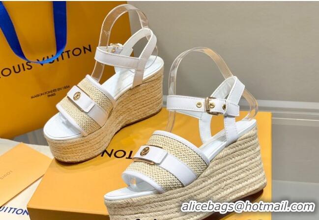 Unique Style Louis Vuitton Starboard Wedge Sandals 10cm with LV Circle White Leather 062042