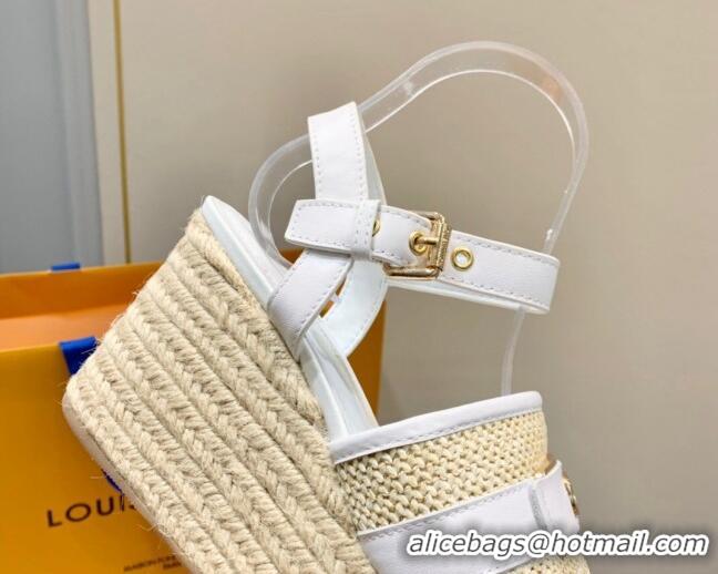 Unique Style Louis Vuitton Starboard Wedge Sandals 10cm with LV Circle White Leather 062042