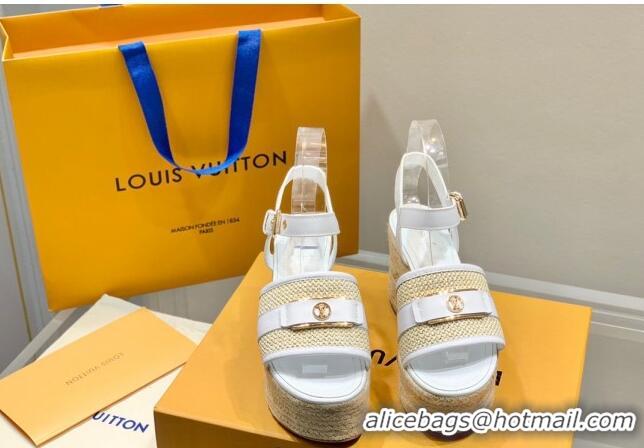 Unique Style Louis Vuitton Starboard Wedge Sandals 10cm with LV Circle White Leather 062042