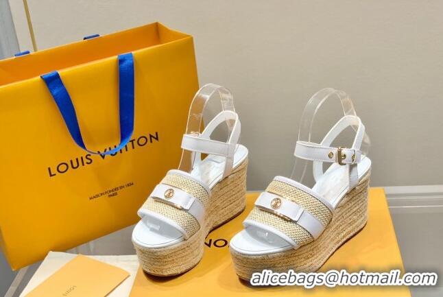 Unique Style Louis Vuitton Starboard Wedge Sandals 10cm with LV Circle White Leather 062042